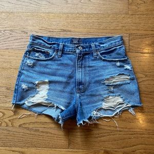 Abercrombie High Rise Distressed Denim Shorts